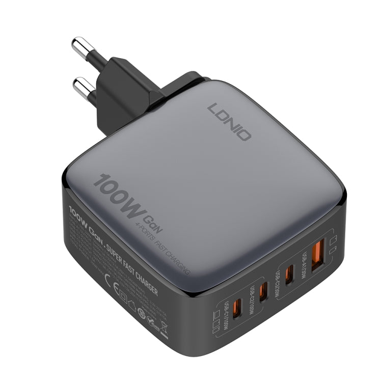 LDNIO Q408 100W GaN USB+3 USB-C / Type-C Interface Charger with 1m 100W USB-C / Type-C to USB-C / Type-C Data Cable, Plug Type:EU Plug