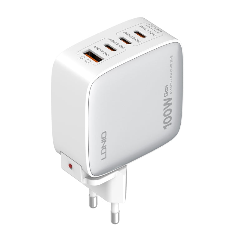 LDNIO Q408 100W GaN USB+3 USB-C / Type-C Interface Charger with 1m 100W USB-C / Type-C to USB-C / Type-C Data Cable, Plug Type:EU Plug