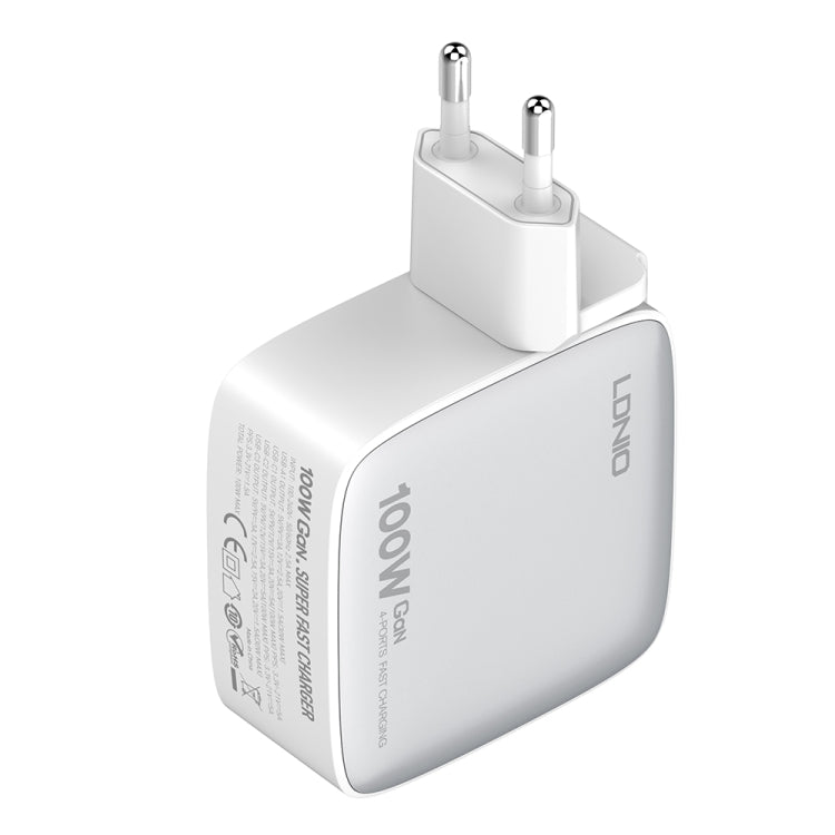 LDNIO Q408 100W GaN USB+3 USB-C / Type-C Interface Charger with 1m 100W USB-C / Type-C to USB-C / Type-C Data Cable, Plug Type:EU Plug