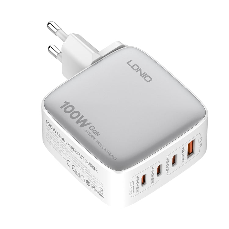 LDNIO Q408 100W GaN USB+3 USB-C / Type-C Interface Charger with 1m 100W USB-C / Type-C to USB-C / Type-C Data Cable, Plug Type:EU Plug