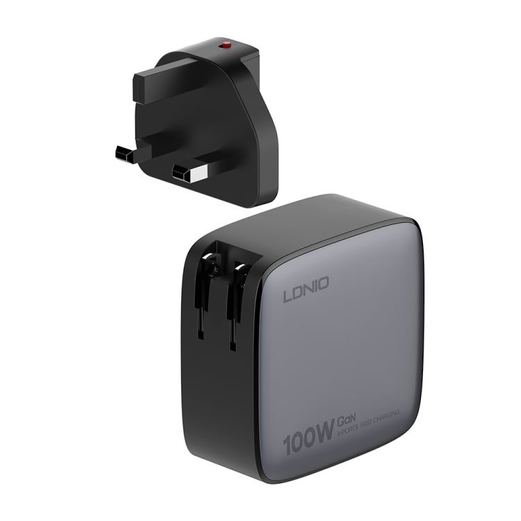 LDNIO Q408 100W GaN USB+3 USB-C / Type-C Interface Charger with 1m 100W USB-C / Type-C to USB-C / Type-C Data Cable, Plug Type:UK Plug