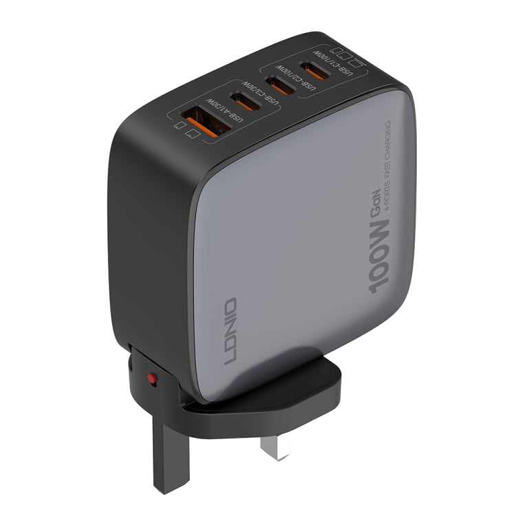 LDNIO Q408 100W GaN USB+3 USB-C / Type-C Interface Charger with 1m 100W USB-C / Type-C to USB-C / Type-C Data Cable, Plug Type:UK Plug