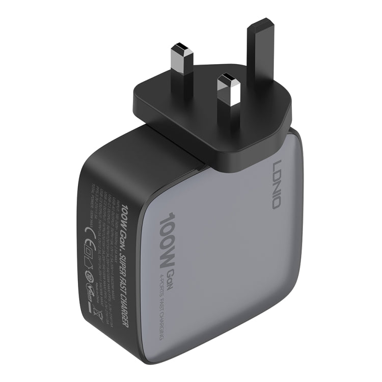 LDNIO Q408 100W GaN USB+3 USB-C / Type-C Interface Charger with 1m 100W USB-C / Type-C to USB-C / Type-C Data Cable, Plug Type:UK Plug