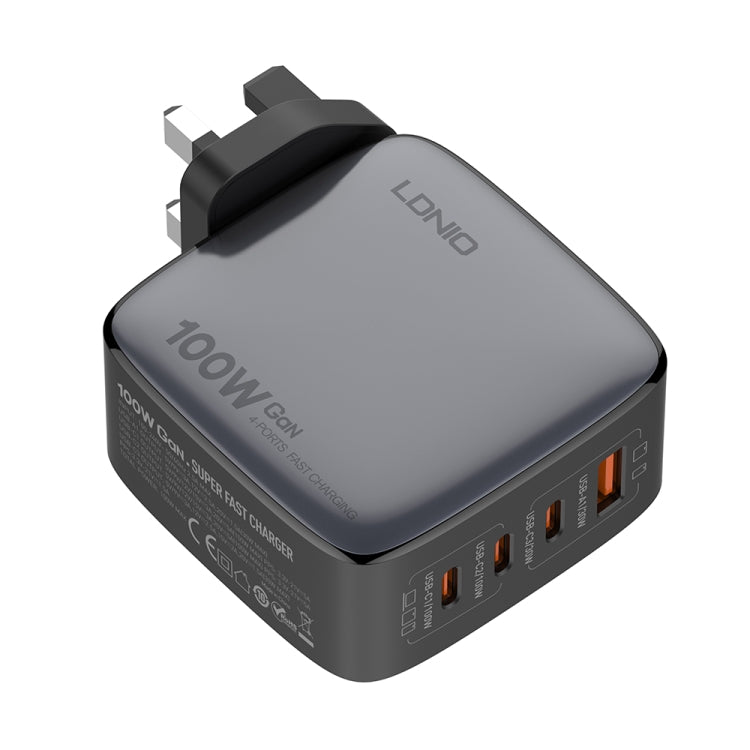LDNIO Q408 100W GaN USB+3 USB-C / Type-C Interface Charger with 1m 100W USB-C / Type-C to USB-C / Type-C Data Cable, Plug Type:UK Plug
