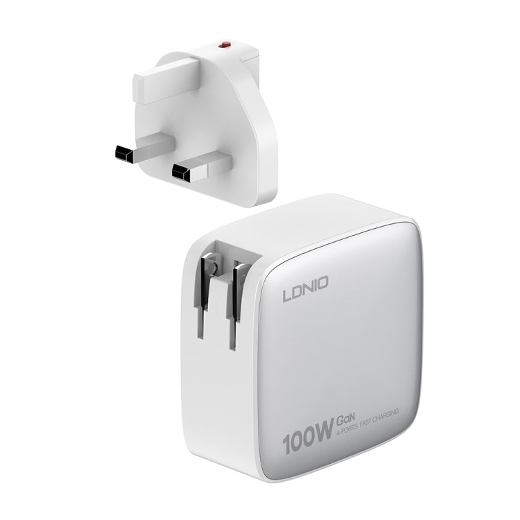 LDNIO Q408 100W GaN USB+3 USB-C / Type-C Interface Charger with 1m 100W USB-C / Type-C to USB-C / Type-C Data Cable, Plug Type:UK Plug