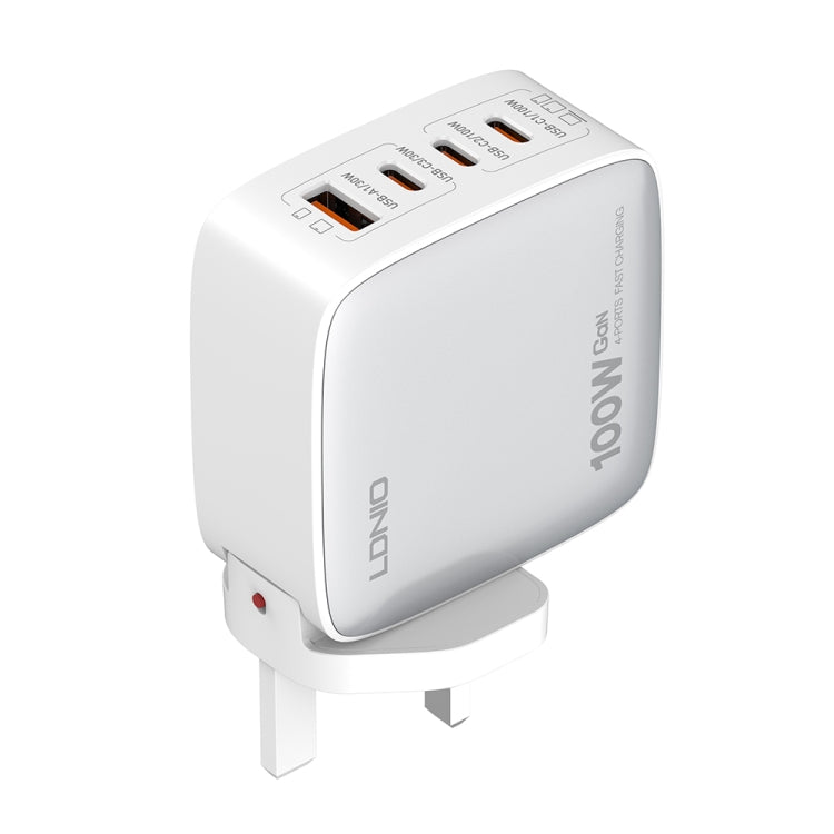 LDNIO Q408 100W GaN USB+3 USB-C / Type-C Interface Charger with 1m 100W USB-C / Type-C to USB-C / Type-C Data Cable, Plug Type:UK Plug