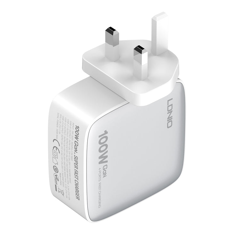 LDNIO Q408 100W GaN USB+3 USB-C / Type-C Interface Charger with 1m 100W USB-C / Type-C to USB-C / Type-C Data Cable, Plug Type:UK Plug