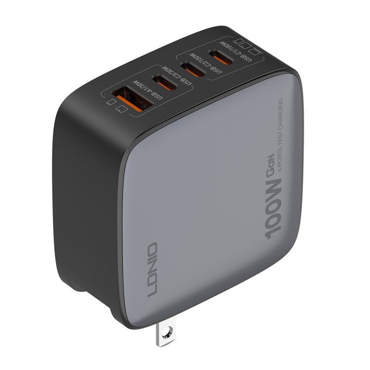 LDNIO Q408 100W GaN USB+3 USB-C / Type-C Interface Charger with 1m 100W USB-C / Type-C to USB-C / Type-C Data Cable, Plug Type:US Plug