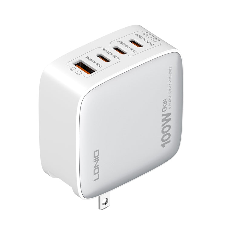 LDNIO Q408 100W GaN USB+3 USB-C / Type-C Interface Charger with 1m 100W USB-C / Type-C to USB-C / Type-C Data Cable, Plug Type:US Plug