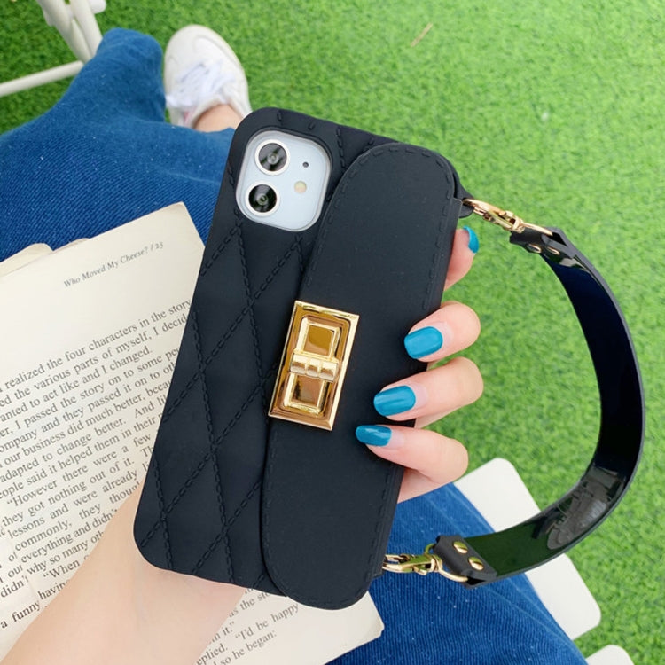 For iPhone 11 Pro Silicone Solid Color Handheld Protective Case with Wallet & Chain