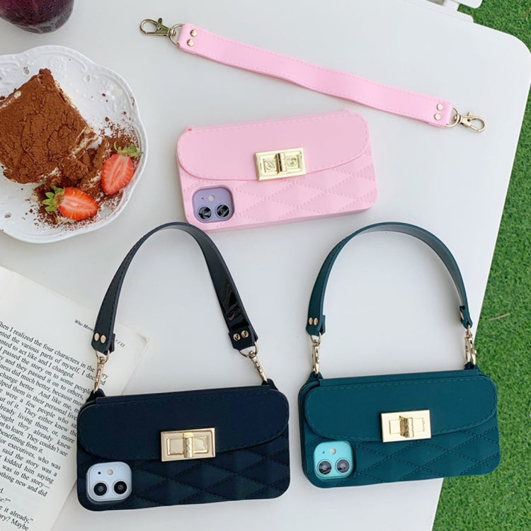 For iPhone 11 Pro Silicone Solid Color Handheld Protective Case with Wallet & Chain
