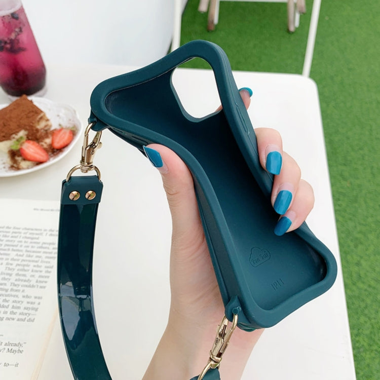 For iPhone 11 Pro Silicone Solid Color Handheld Protective Case with Wallet & Chain