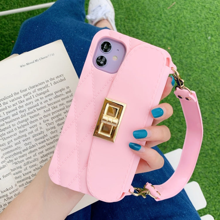 For iPhone 11 Pro Silicone Solid Color Handheld Protective Case with Wallet & Chain