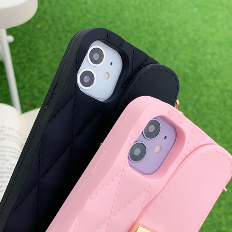 For iPhone 11 Pro Silicone Solid Color Handheld Protective Case with Wallet & Chain