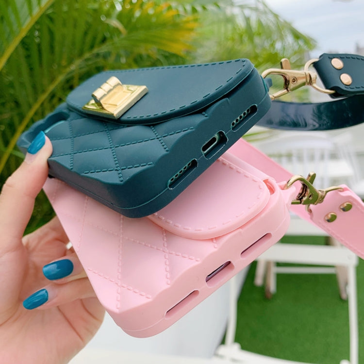 For iPhone 11 Pro Silicone Solid Color Handheld Protective Case with Wallet & Chain