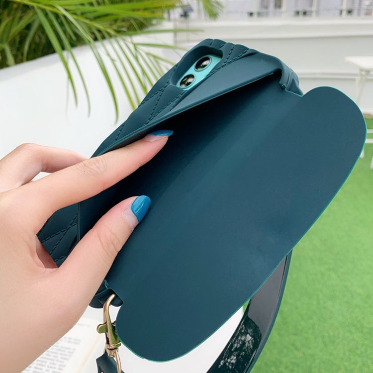 For iPhone 11 Silicone Solid Color Handheld Protective Case with Wallet & Chain(Green)