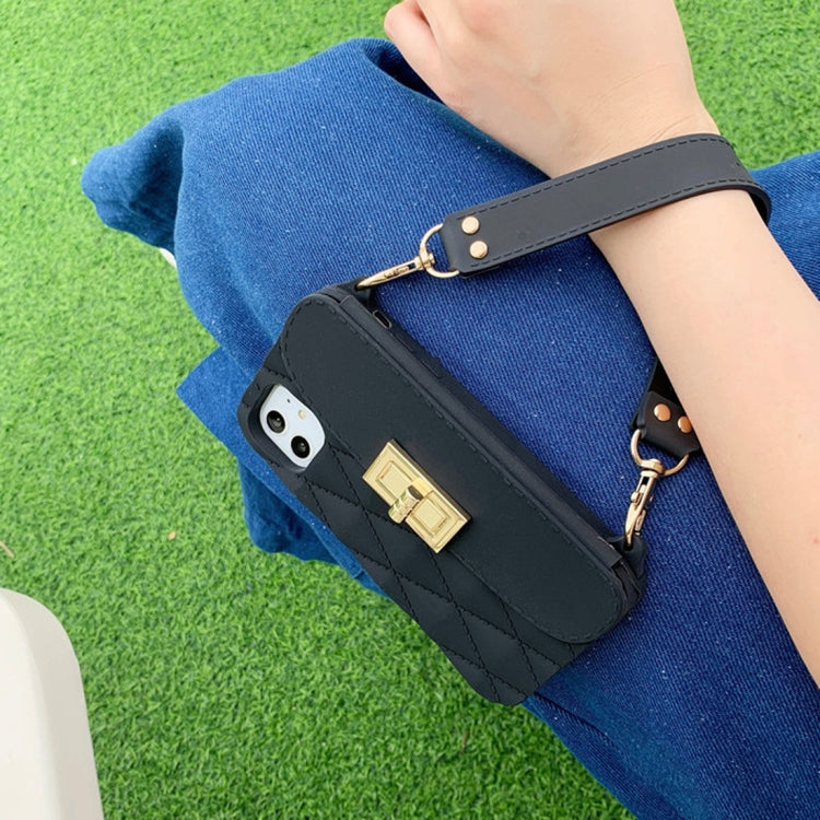 For iPhone 11 Silicone Solid Color Handheld Protective Case with Wallet & Chain(Green)