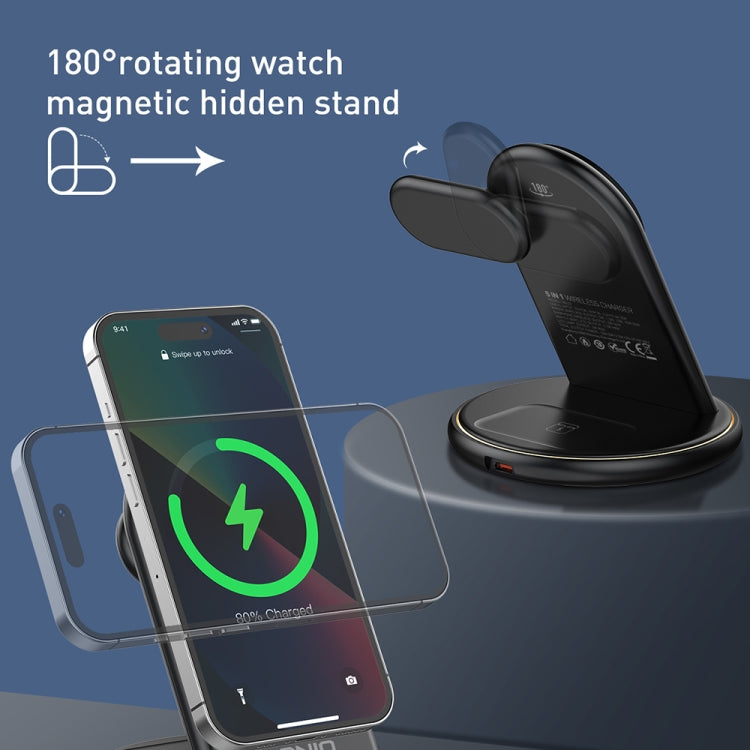LDNIO WL02 25.5W 5 in 1 MagSafe Wireless Charger with 30cm Type-C Cable - Black