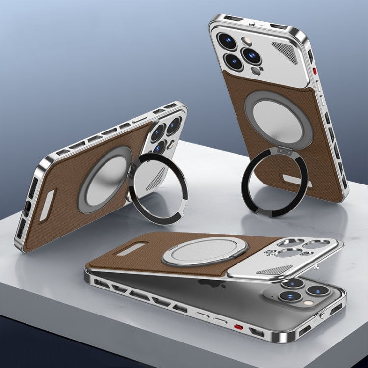 For iPhone 15 Pro Max Metal Snap Buckle 360 Degree Rotating MagSafe Magnetic Holder Phone Case