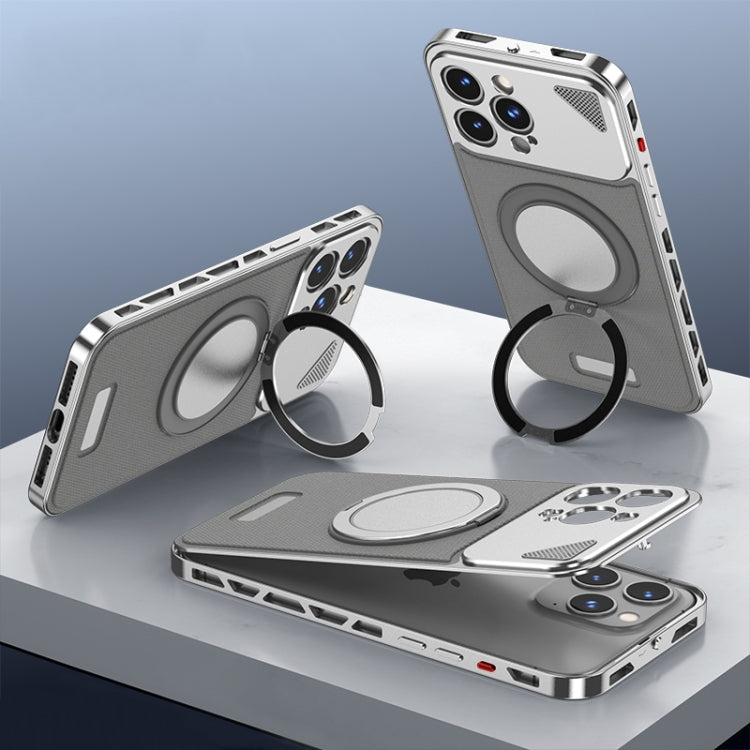 For iPhone 15 Pro Metal Snap Buckle 360 Degree Rotating MagSafe Magnetic Holder Phone Case