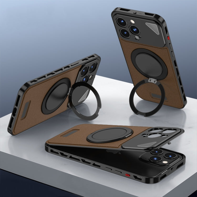 For iPhone 15 Pro Metal Snap Buckle 360 Degree Rotating MagSafe Magnetic Holder Phone Case
