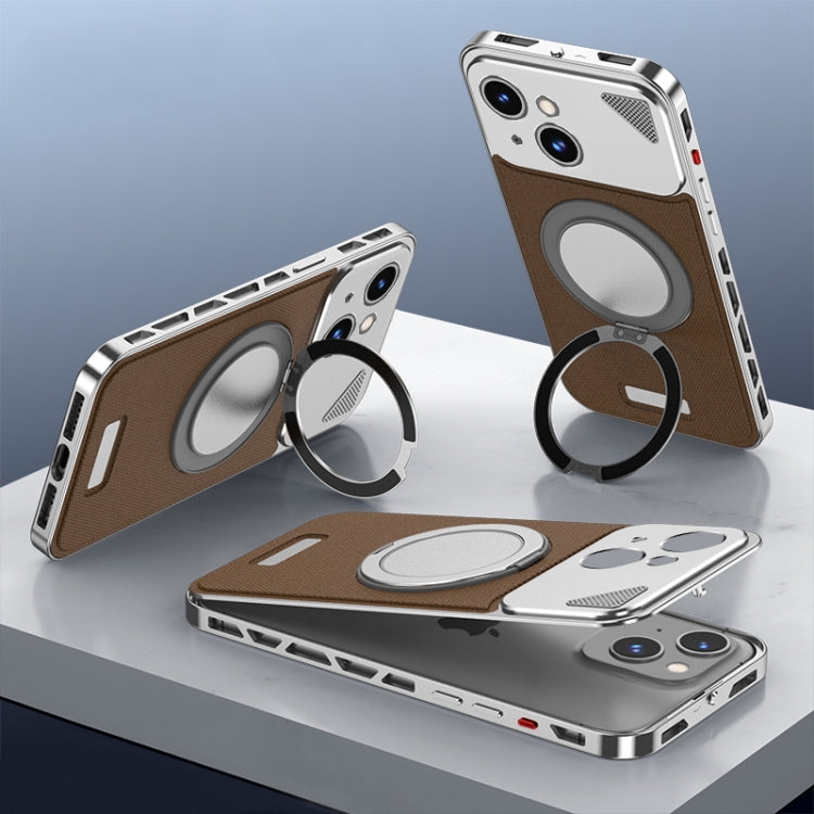 For iPhone 15 Metal Snap Buckle 360 Degree Rotating MagSafe Magnetic Holder Phone Case