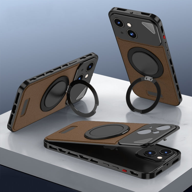For iPhone 15 Metal Snap Buckle 360 Degree Rotating MagSafe Magnetic Holder Phone Case