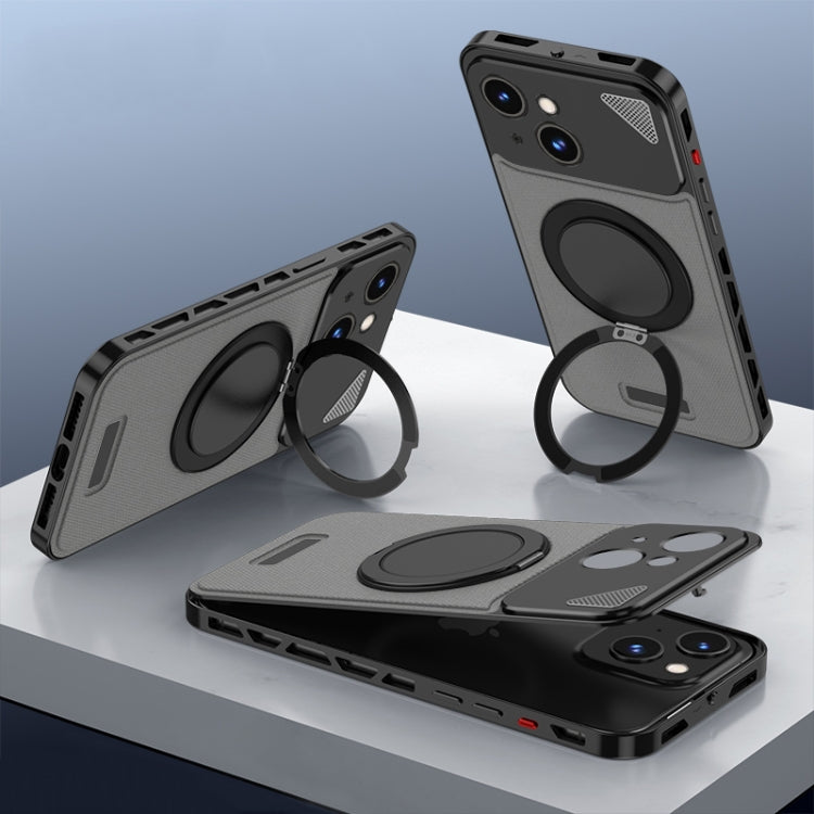 For iPhone 13 Metal Snap Buckle 360 Degree Rotating MagSafe Magnetic Holder Phone Case