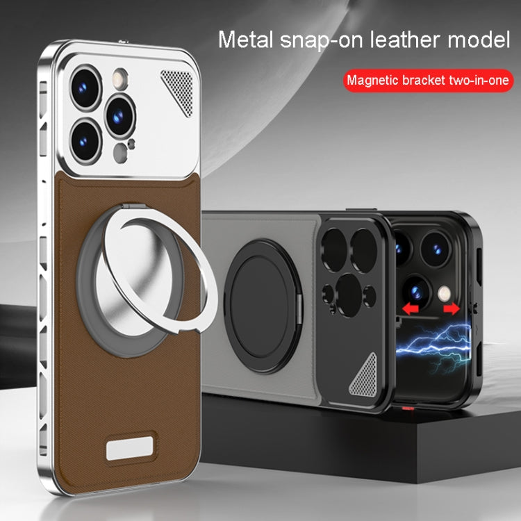 For iPhone 15 Pro Max Metal Snap Buckle 360 Degree Rotating MagSafe Magnetic Holder Phone Case