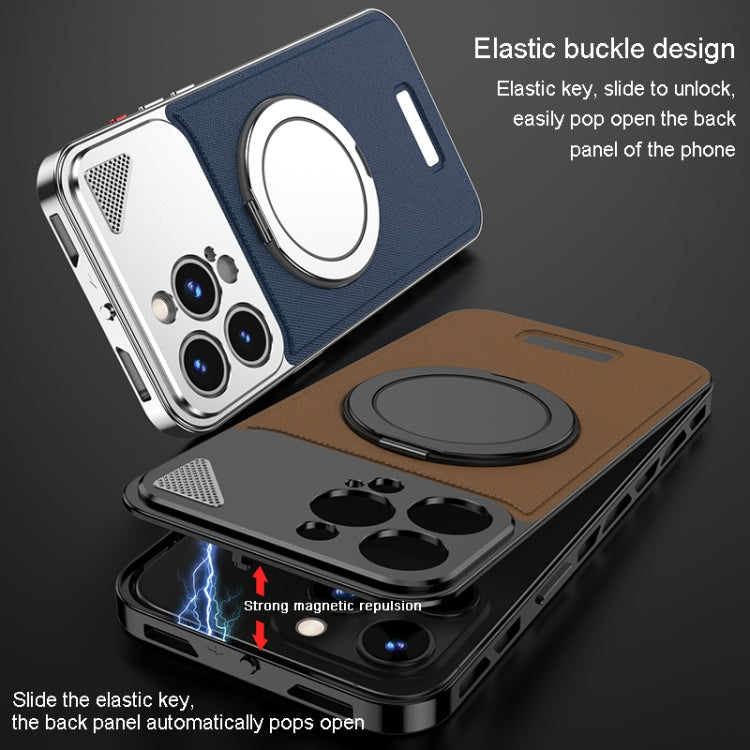 For iPhone 14 Pro Max Metal Snap Buckle 360 Degree Rotating MagSafe Magnetic Holder Phone Case