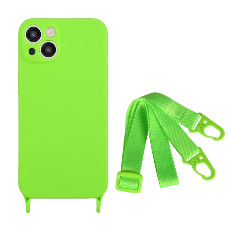 For iPhone 13 Fine Hole Silicone Phone Case with Lanyard