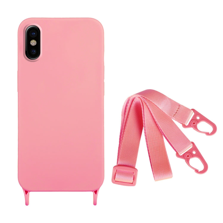 For iPhone XS / X Fine Hole Silicone Phone Case with Lanyard