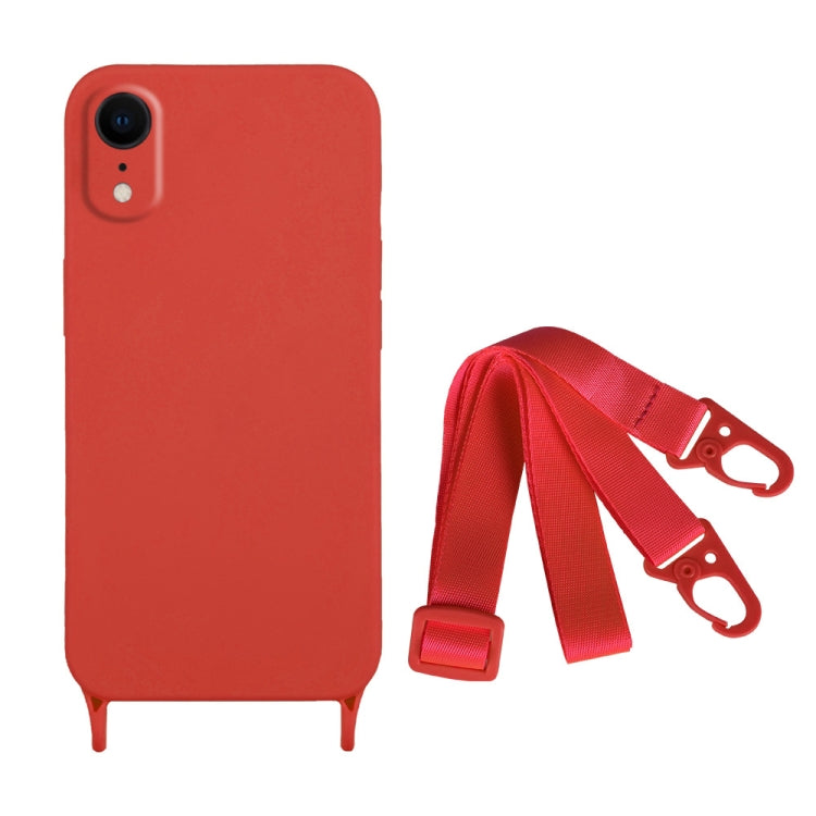 For iPhone XR Fine Hole Silicone Phone Case with Lanyard