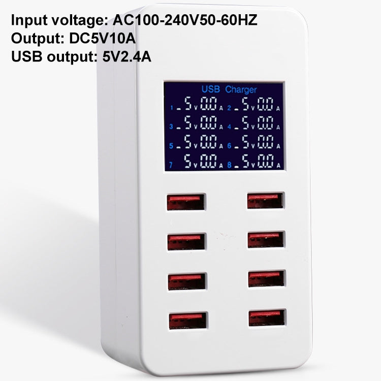 A8B 50W 8 Ports USB Smart Charging Station with Digital Display, Plug:US Plug