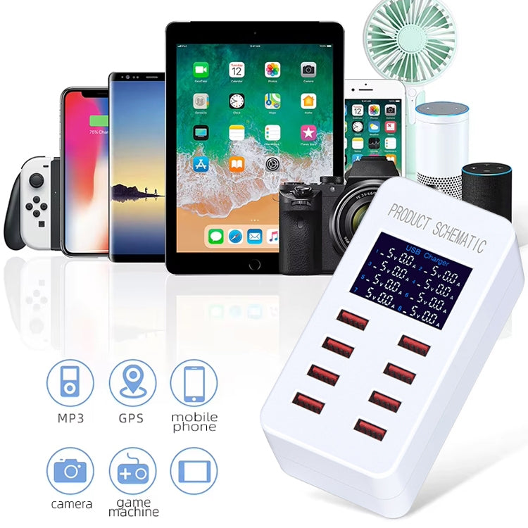 A8B 50W 8 Ports USB Smart Charging Station with Digital Display, Plug:US Plug
