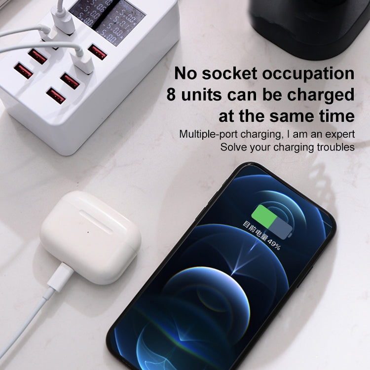 A8B 50W 8 Ports USB Smart Charging Station with Digital Display, Plug:UK Plug
