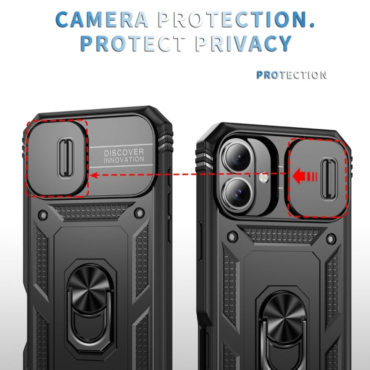 For iPhone 16 Plus Sliding Camshield TPU + PC Phone Case with Holder