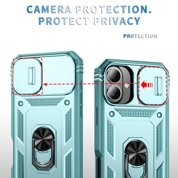 For iPhone 16 Plus Sliding Camshield TPU + PC Phone Case with Holder