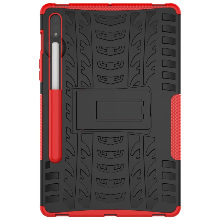 For Samsung Galaxy Tab S8 / Galaxy Tab S7 T870 / T875 Tire Texture Shockproof TPU+PC Protective Case with Holder