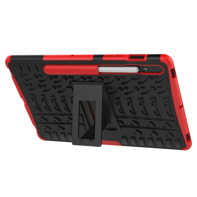 For Samsung Galaxy Tab S8 / Galaxy Tab S7 T870 / T875 Tire Texture Shockproof TPU+PC Protective Case with Holder