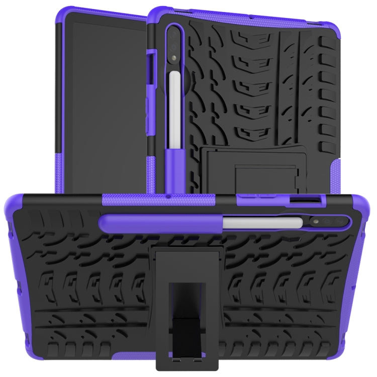 For Samsung Galaxy Tab S8 / Galaxy Tab S7 T870 / T875 Tire Texture Shockproof TPU+PC Protective Case with Holder