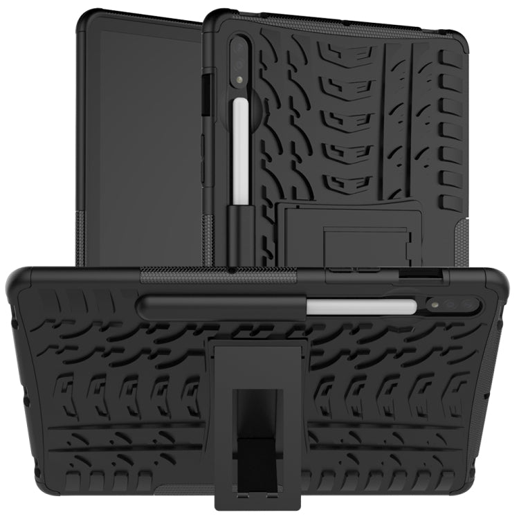 For Samsung Galaxy Tab S8 / Galaxy Tab S7 T870 / T875 Tire Texture Shockproof TPU+PC Protective Case with Holder