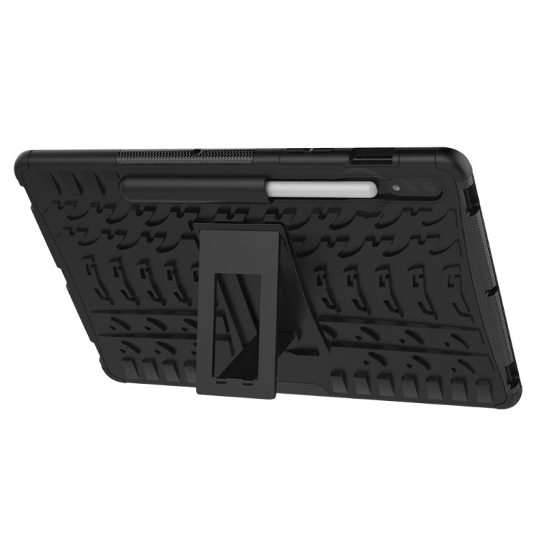For Samsung Galaxy Tab S8 / Galaxy Tab S7 T870 / T875 Tire Texture Shockproof TPU+PC Protective Case with Holder