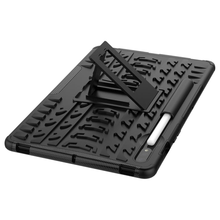 For Samsung Galaxy Tab S8 / Galaxy Tab S7 T870 / T875 Tire Texture Shockproof TPU+PC Protective Case with Holder