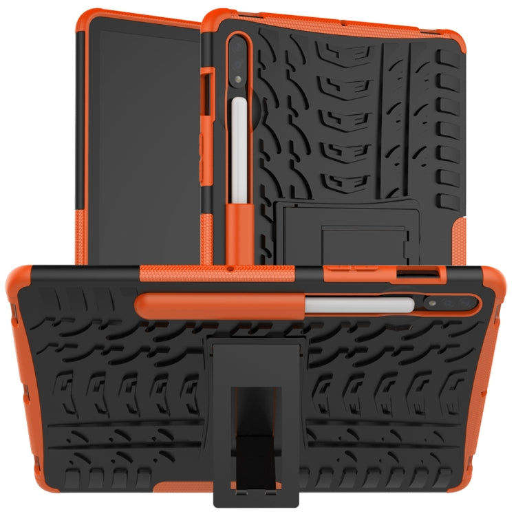 For Samsung Galaxy Tab S8 / Galaxy Tab S7 T870 / T875 Tire Texture Shockproof TPU+PC Protective Case with Holder
