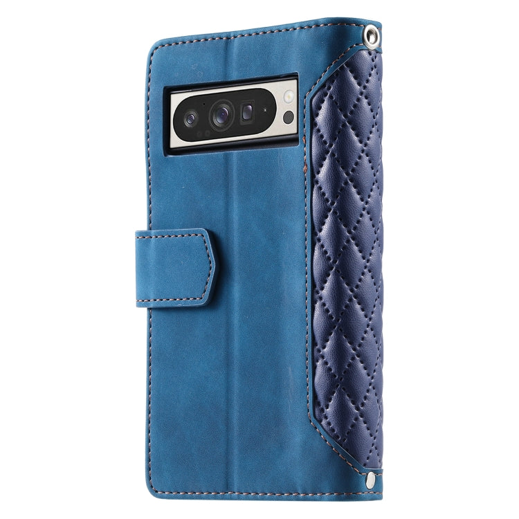 For Google Pixel 9 Pro XL Grid Texture Zipper Leather Phone Case with Lanyard