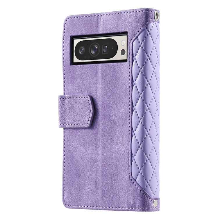 For Google Pixel 9 Pro XL Grid Texture Zipper Leather Phone Case with Lanyard
