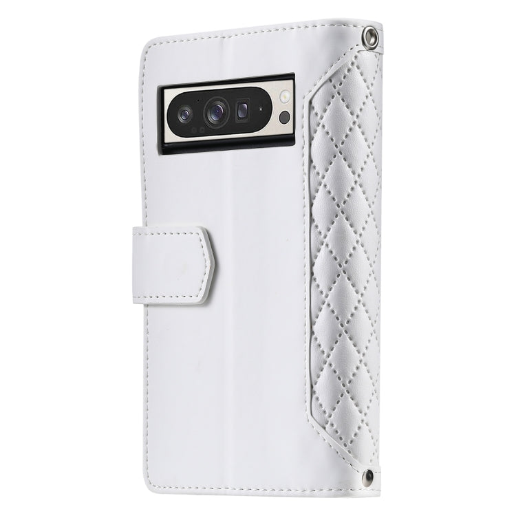 For Google Pixel 9 Pro XL Grid Texture Zipper Leather Phone Case with Lanyard