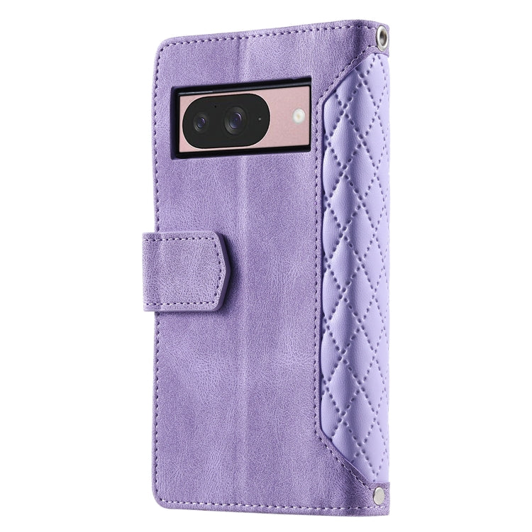 For Google Pixel 9 / 9 Pro Grid Texture Zipper Leather Phone Case with Lanyard