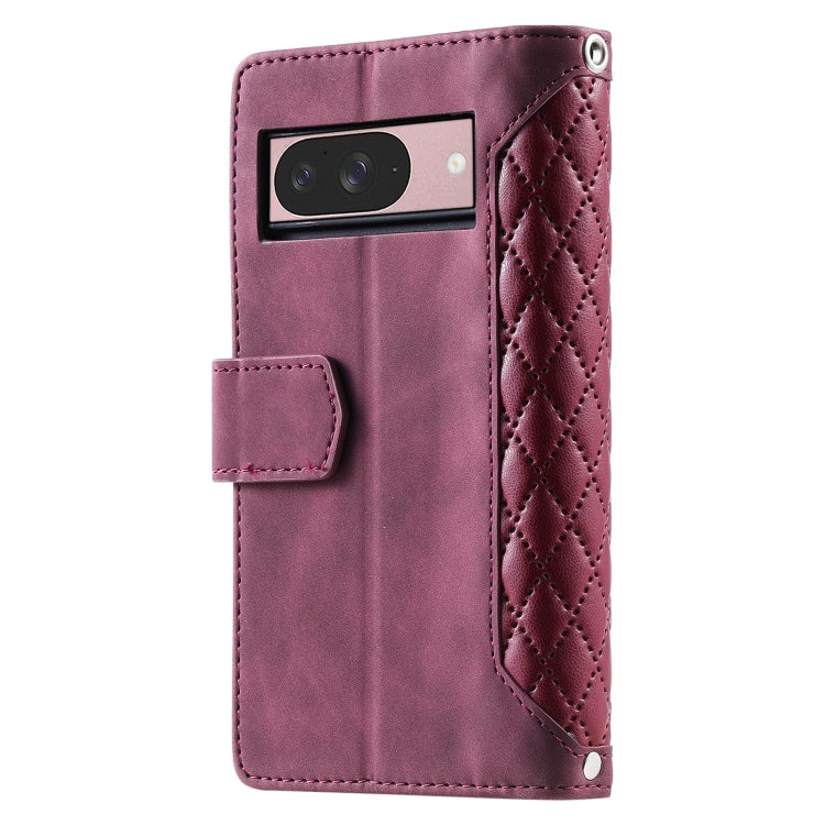 For Google Pixel 9 / 9 Pro Grid Texture Zipper Leather Phone Case with Lanyard